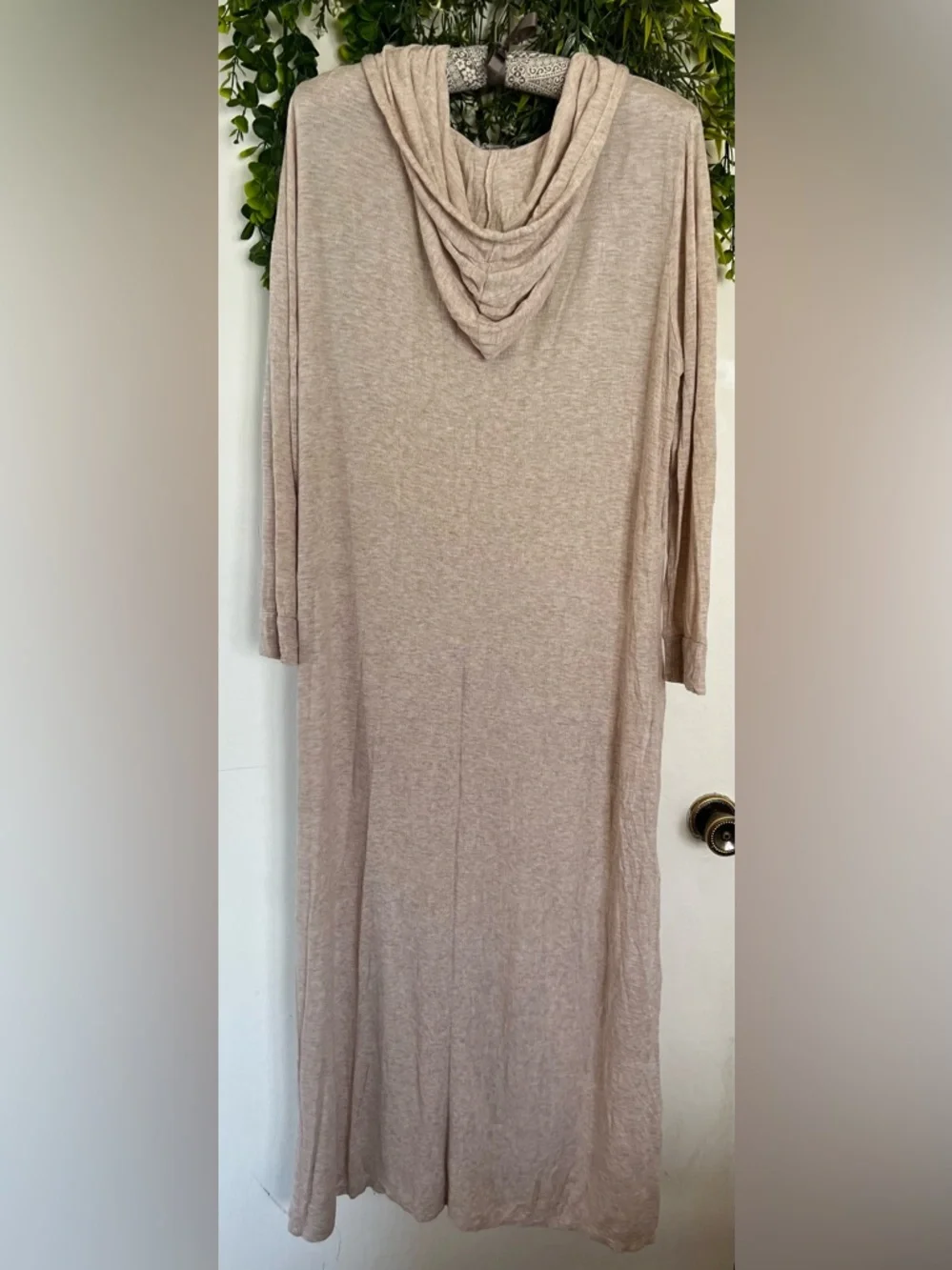 Light Taupe Button-Front Long Hooded Cardigan - Picture 5 of 8